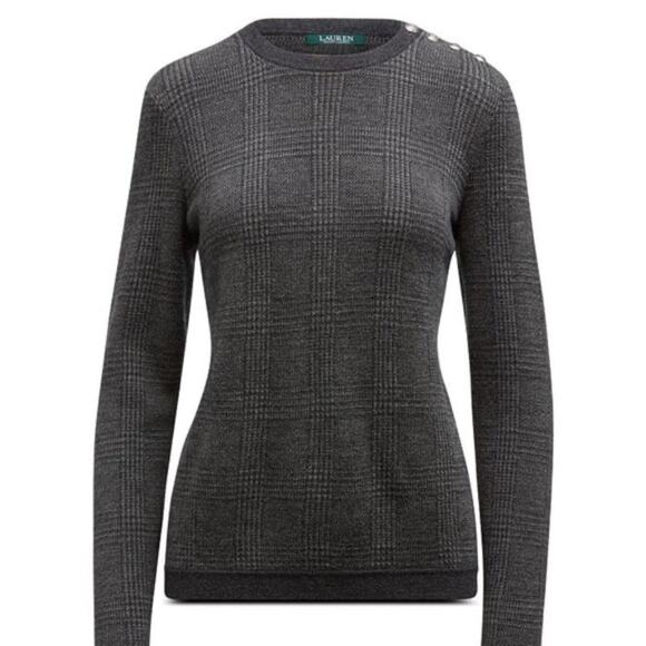 Lauren Ralph Lauren Plaid Size 100% Wool Multi Gray Sweater - Picture 4 of 13